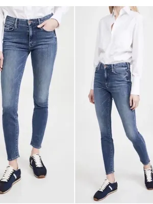MOTHER Blue Denim Jeans with Copper Button Detail thumbnail 2
