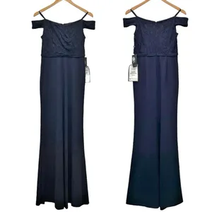 NWT Adrianna Papell Size 2 Navy Lace Off Shoulder Mermaid Formal Gown Dress thumbnail 2