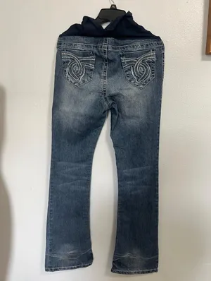 Wallflower Womens Flare Jeans Blue Stretch Dark Wash Denim Maternity M thumbnail 2