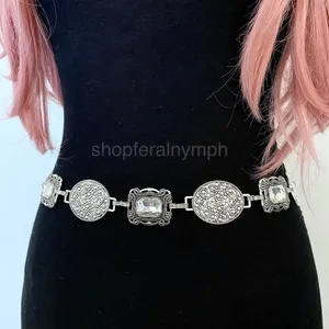 Silver Y2K Crystal Concho Medallion Chain Belt, Fits 24 to 46 Inches, X7GA1316 thumbnail 5