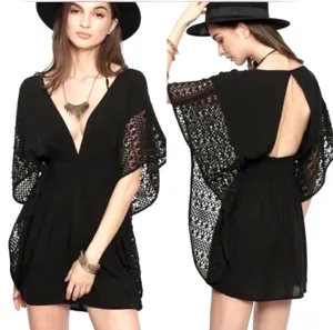 Victoria's Secret Black Crochet Open-Back Beach Swim Cover-Up Tunic thumbnail 3