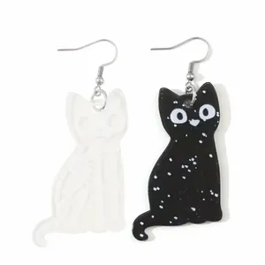 Acrylic Ear Jewelry Black Cat & White Cat Skeleton Design Asymmetric Earrings Re thumbnail 6