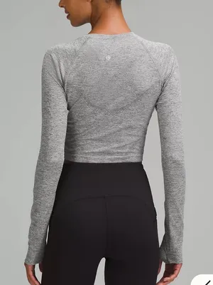 Lululemon Swiftly Tech Cropped Long-Sleeve Shirt 2.0 Slate Grey/White Top thumbnail 3