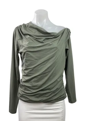 Abercrombie & Fitch Olive Green Long Sleeve Cowl Neck Pullover Blouse Top Size L thumbnail 1
