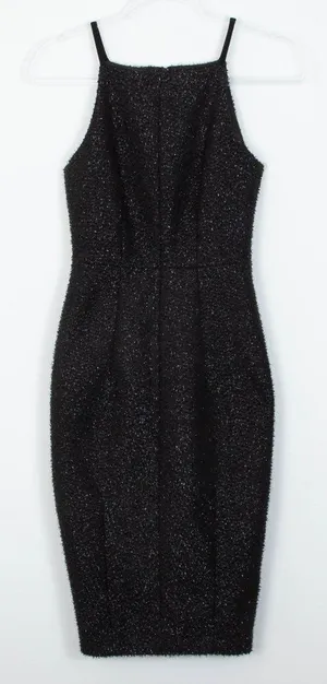 H&M Womens Sleeveless‎ Textured Midi Cocktail Dress Size 2 Black Sparkle Evening thumbnail 1