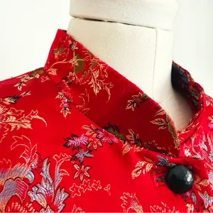 Vintage Y2K Silk-Blend Chinese-Style Patterned Tang Blazer in Red | Size S/M thumbnail 8
