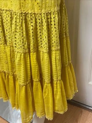 Payal Jain BOHO Yellow Eyelet Floral Lace by Anthropologie Maxi Dress Dz 2 thumbnail 9
