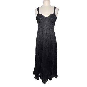 ANTHROPOLOGIE HUTCH Women’s Black Mace Corset Style Flouncy Midi Dress thumbnail 3