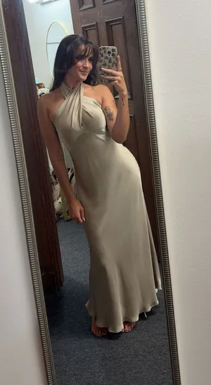 Neutral Champagne Birdy Grey Monique Matte Satin Dress thumbnail 1