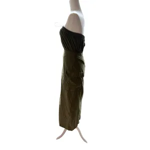 Forever 21 Olive Green Military Bandeau Midi Zip up women's dress, Size S thumbnail 6