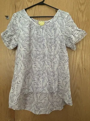 Maeve Anthropologie Silk Blend White Blouse With Purple Leaf Print Boho Sunny thumbnail 1
