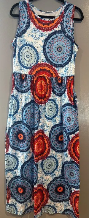 NWT Hount Womens Large Maxi Dress Mandala Print Sleeveless Boho Stretch thumbnail 1