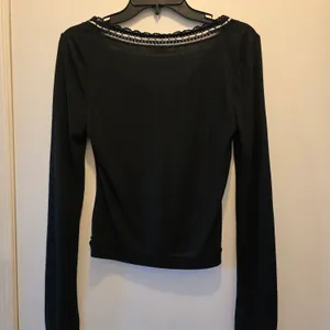Free People Black Ribbed V-Neck Long Sleeve Top thumbnail 5