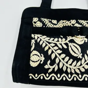 Vera Bradley Black Microfiber Quilted Embroidered Purse Double Handle Vintage thumbnail 2