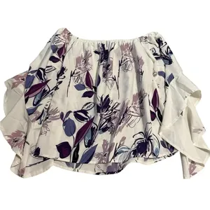 ✨🌸 Shein Off-Shoulder Floral Top‎ White Purple Medium 🌸✨ thumbnail 2