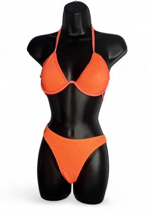 SHEIN Women's Two Piece Bathing Suit Medium Solid Neon Orange Bikini NWOT thumbnail 1