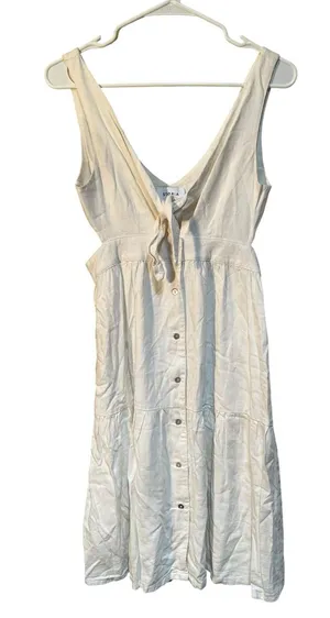 Storia Women's Size Medium Sleeveless Midi Dress White V-Neck Cutout Button Fron thumbnail 1