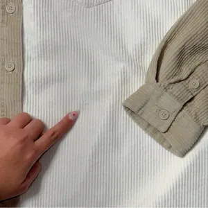 American Eagle Colorblock Corduroy Button Up Shirt Cream and Tan Womens M thumbnail 6