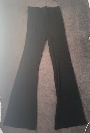 Zara black ribbed flare pants thumbnail 1