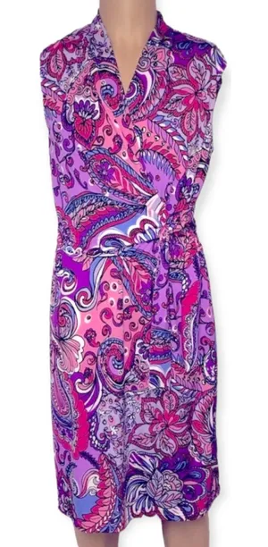 Karin Stevens Paisley Print Dress With Belt Size 10 thumbnail 1