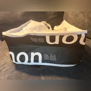 Lululemon Reusable Shopping Tote Bag White Black Logo Snap Closure Small Medium thumbnail 3