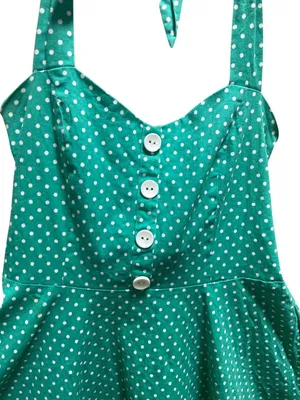 Boutique Polka Dot Halter Pin Up Dress Green Size M Retro 50’s Dress Up Kitch thumbnail 7