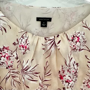 Ann Taylor Ruffle Sleeve Floral Blouse Women's‎ Medium Cream Pink Ladder Lace thumbnail 5