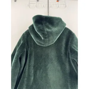 Forever 21 Faux Fur Hooded Jacket Women XL Dark Green Full Zip Lined Cozy Teddy thumbnail 5