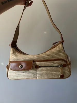 VTG Liz Claiborne Woven Beige Tan Straw Shoulder Bag Brown Trim Grandma Core S M thumbnail 2