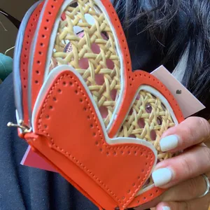 Authentic Kate spade Leather/Straw butterfly zip coin/cards on chain crossbody thumbnail 9