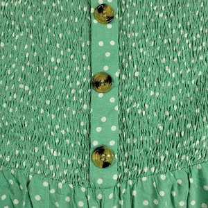 Angashion Womens Jumpsuit Large Green Polka Ruffles Strapless Smocked Wide Leg thumbnail 3