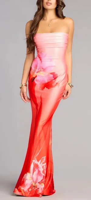 Windsor Summer Tropical Strappy Formal Dress Strapless thumbnail 1