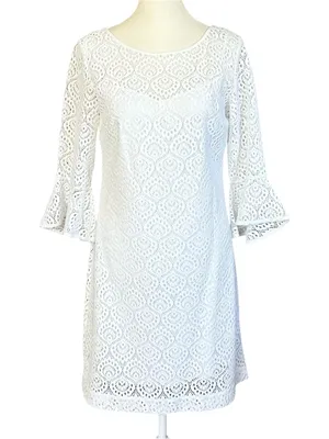 Lilly Pulitzer Fontaine Classic Shift Flounce Bell Sleeve Lined Dress White Smal thumbnail 2