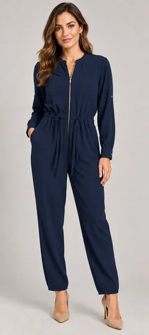 Women’s Navy with Gold-Zip Utility Jumpsuit thumbnail 1