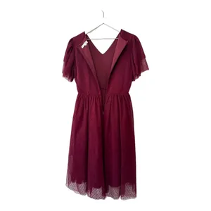 Ivy City Co Maroon Swiss Dot Flutter Sleeve Midi Dress Size Small thumbnail 9