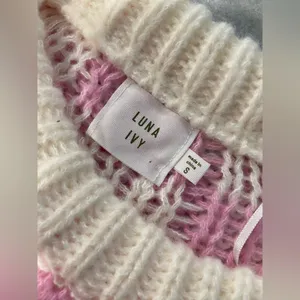 NWT Luna Ivy Size S Pink Cream Check Heart Chunky Knit Long Sleeve Crew Sweater thumbnail 10