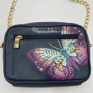 New Anuschka Hand Painted Leather RFID Camera Crossbody Bag Magical Wings thumbnail 3
