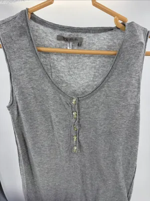 Tex by Max Azria Sleeveless Gray Henley Tank Top S cotton modal neutral layering thumbnail 3