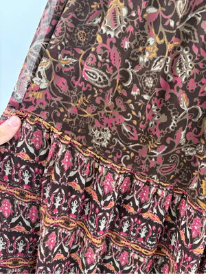 Y2K Boho Paisley Tiered Maxi Skirt bohemian boho beach Brown Pink size small thumbnail 8