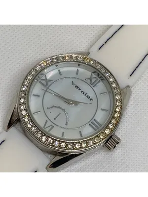 Vernier watch silver tone rhinestones 40mm quartz Roman mop dial running thumbnail 2