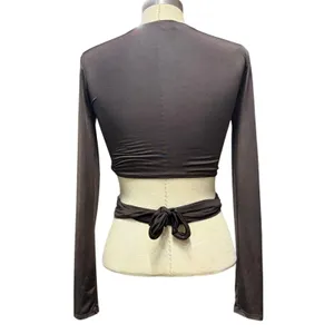 Top Chic L Long Sleeve O-Ring Wrap Crop Top Brown Y2K Clubwear‎ Night Out thumbnail 4