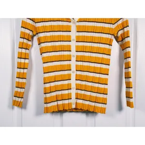 Theory Women Hudson Striped Polo Cardigan Size S Mustard Yellow 70s Preppy Retro thumbnail 7