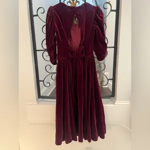 Laura Ashley Vintage Burgundy Velvet Dress 80sRomance Victorian Ralph Christmas thumbnail 3