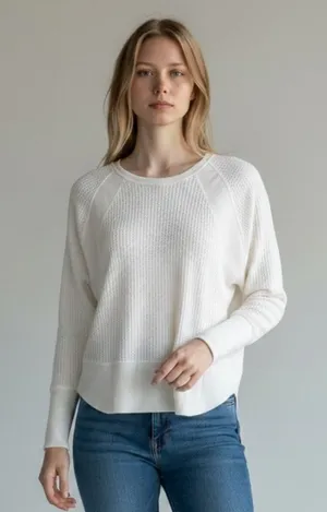 Lazy Sundays White Waffle Knit Long Sleeve Top (S) thumbnail 1