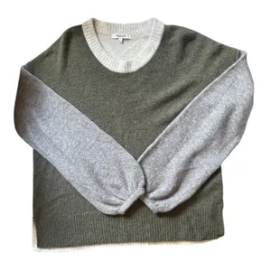 MADEWELL Olive Green/Gray/Beige Merino/Alpaca Wool Blend Crew Neck Sweater Small thumbnail 1