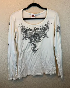 Harley Davidson women’s white long sleeve sz S biker Sturgis Scottsdale moto * thumbnail 1