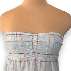 True Craft Plaid Gauze Strapless Mini Dress Baby Blue‎ Cottagecore Boho XL New thumbnail 3