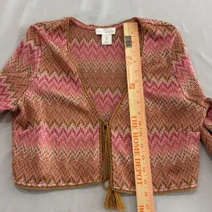 House of Harlow 1960 Pink Brown Chevron Cropped Cardigan Tassel Tie Sweater L thumbnail 4