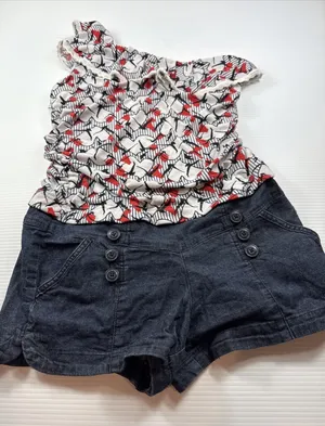 Rewind Womens Retro Denim Short Asymmetrical Tank Top Y2K One-Piece Romper L thumbnail 1