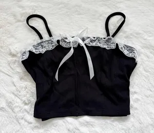 Dazy Women's Black Tank Top White Lace thumbnail 2
